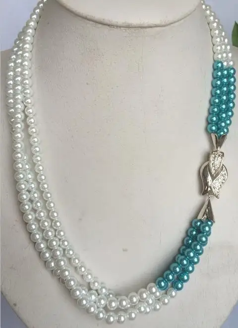 Women Gift word Love Free shipping !~ New 6mm Akoya shell pearl 3 row crystal necklace clasp 20 &quot AAA WW | Украшения и