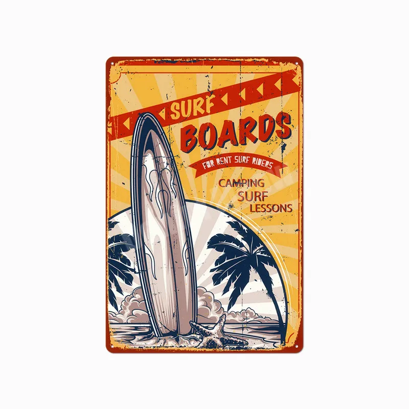 J Летние пляжные доска с надписью «Surf Club» и изображением Винтаж металлической художественной росписи Гавайи вечерние Клубные вечерние пивной бар Декор Калифорния стены жестяная Стикеры MN123 - Цвет: J