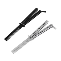 pro salon stainless steel folding practice training butterfly style knife comb styling tools blacksilver cool hair styling