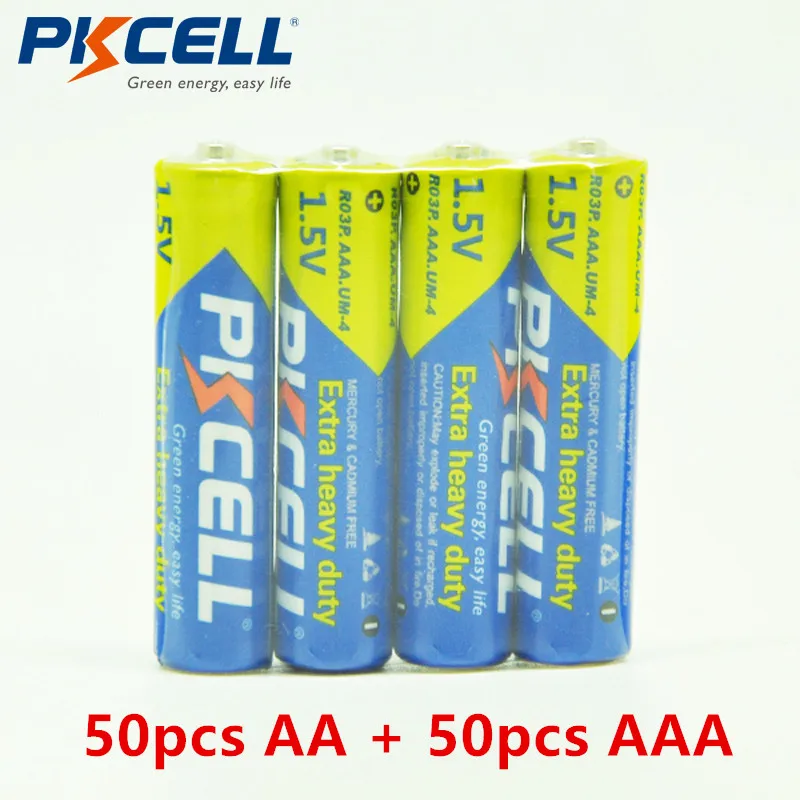 Pkcell 1 5 В сверхмощный-50 AA R6P + 50 AAA R03P первичные аккумуляторы из углеродистого цинка