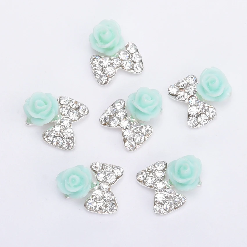 10 шт. банты украшения для дизайна ногтей сплав 3d синий цветок Маникюр Сделай Сам