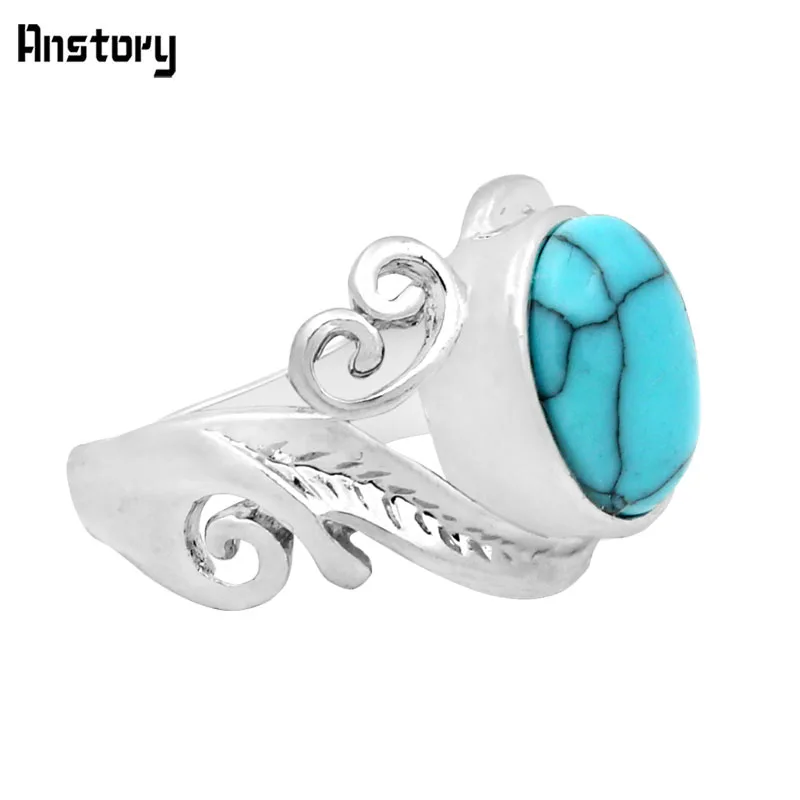 Листьев растений синий камень Кольца для Для женщин Винтаж Античная