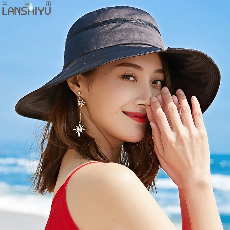 Lanshiyu летнее солнце шляпа для Для женщин packable Chapeu feminino Praia chapeau Femme Лен UPF широкими