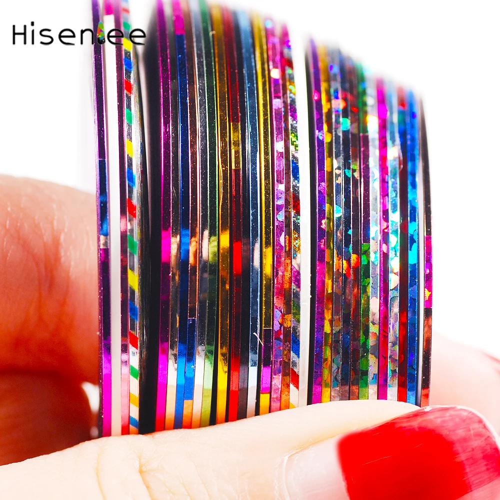 Hisenlee, 1 мм, 31 цвет/рулон, лента для чередования ногтей, наклейка, сделай сам, 3D, различные украшения для дизайна ногтей, линия для ногтей, фольга, сделай сам, стикер для красоты ногтей