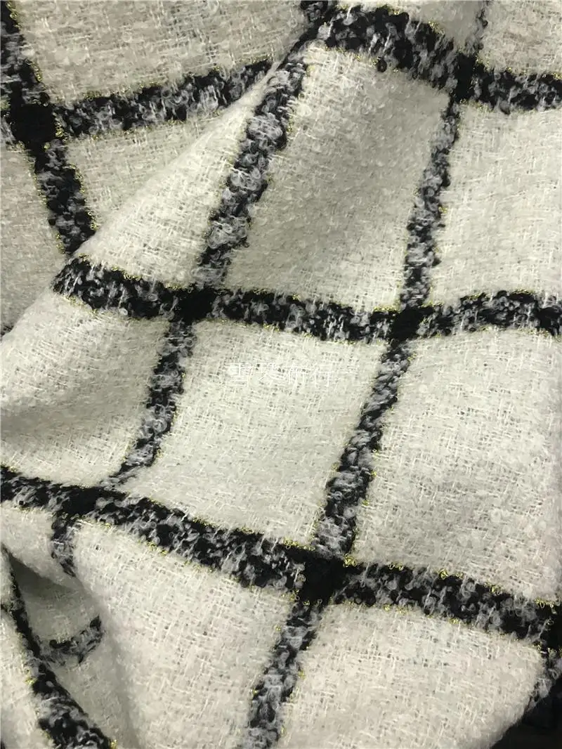 Бесплатная доставка твидовая ткань белая с черным полотном и Золотая блестящая