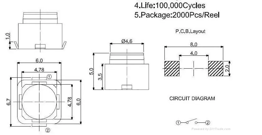 100 шт. тихий тактовый выключатель 6*6*5 мм 6x6x5 smd силиконовая кнопка сенсорный высота