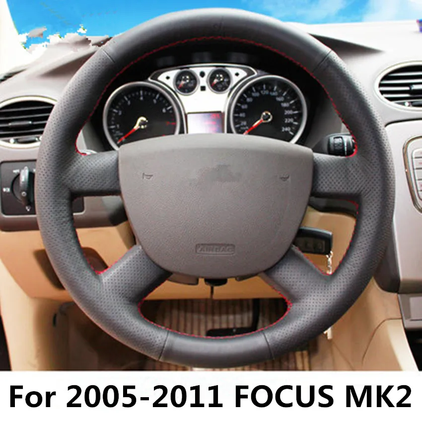 For FOCUS MK2 style1 Прошитый кожаный чехол рулевого колеса автомобиля аксессуары для FORD FOCUS MK2 MK3 2005-2011 2011 - Название цвета: For FOCUS MK2 style1
