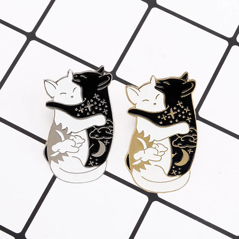 Заколки для кошек черно белые Броши с котами Ying Yang брошь значок лацканами