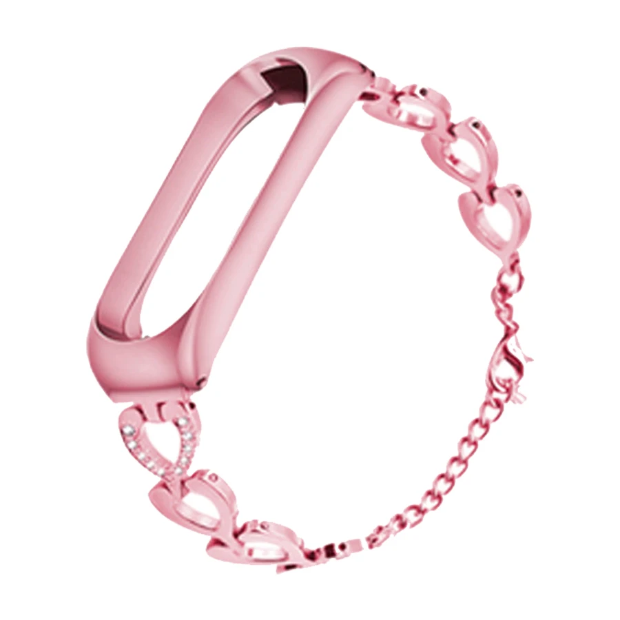 Rose pink Для mi Band 3 браслет из нержавеющей стали металлическая цепочка в форме сердца браслет для часов Ремешок для Xiaomi mi группа 3 Аксессуары - Цвет: Rose pink