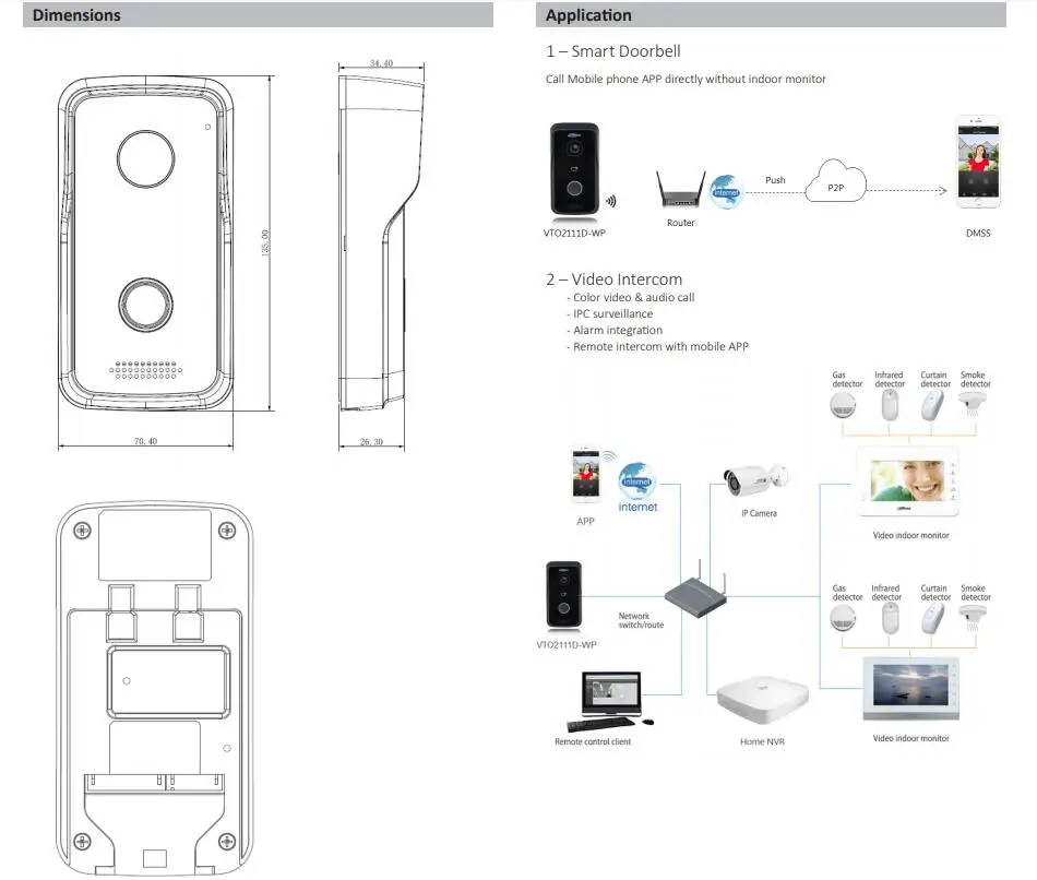 DH VTO2111D-WP DC12V POE wifi IP металлическая вилла наружная станция видеодомофон DH P2P металлическая вилла наружная станция