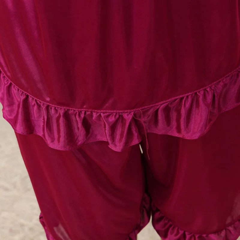 Новая женщина Шелковый Пижамный костюм 2017 сезон весна-лето женские кружевное с