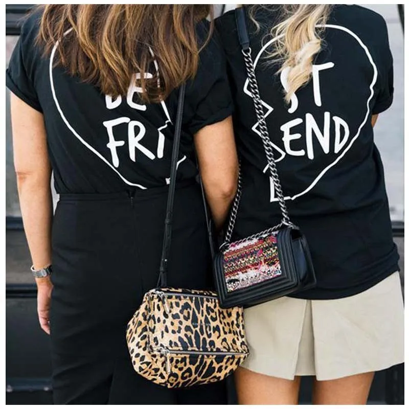 2018 Harajuku Cotton Best Friends Matching T-shirts Fashion Bff T-Shirt Girls Women Sisters Tops Tee Shirt Femme Camisetas Mujer | Женская