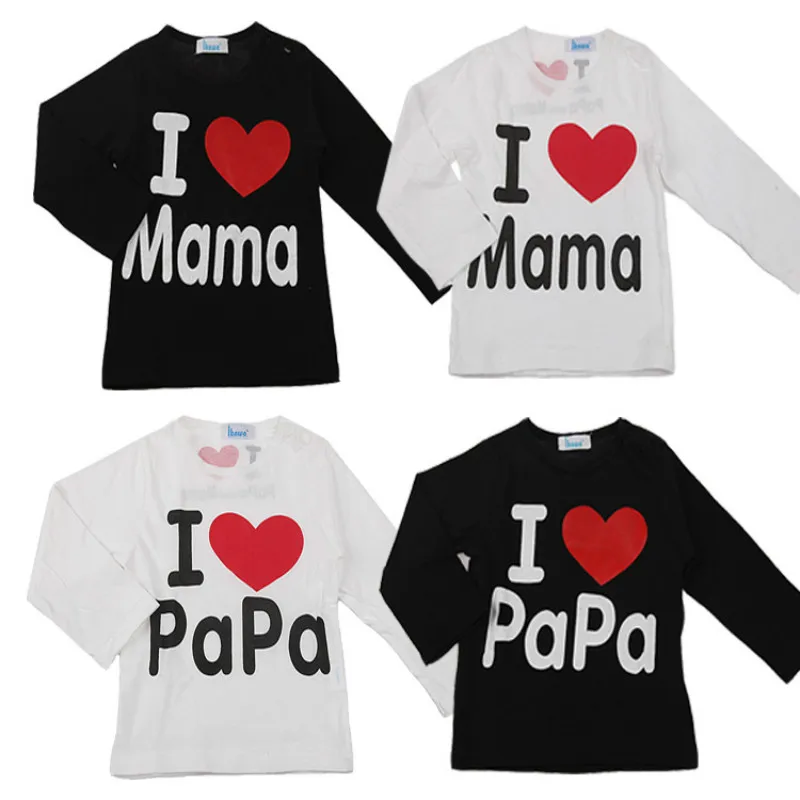 2016 Новый Я Люблю Папа и Мама весна осень Детские Дети 100% Хлопок Футболки футболка