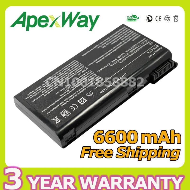 Apexway 6600 мАч аккумулятор для ноутбука MSI A5000 CR600 A60000 CX700-027US CX700-053US CX700-090BE 91NMS17LD4SU1 bty-l74 |