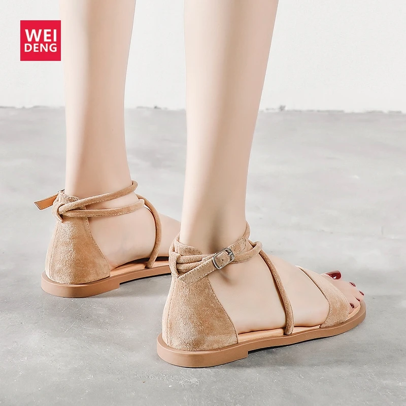 WeiDeng/женские замшевые сандалии из коровьей кожи Повседневные