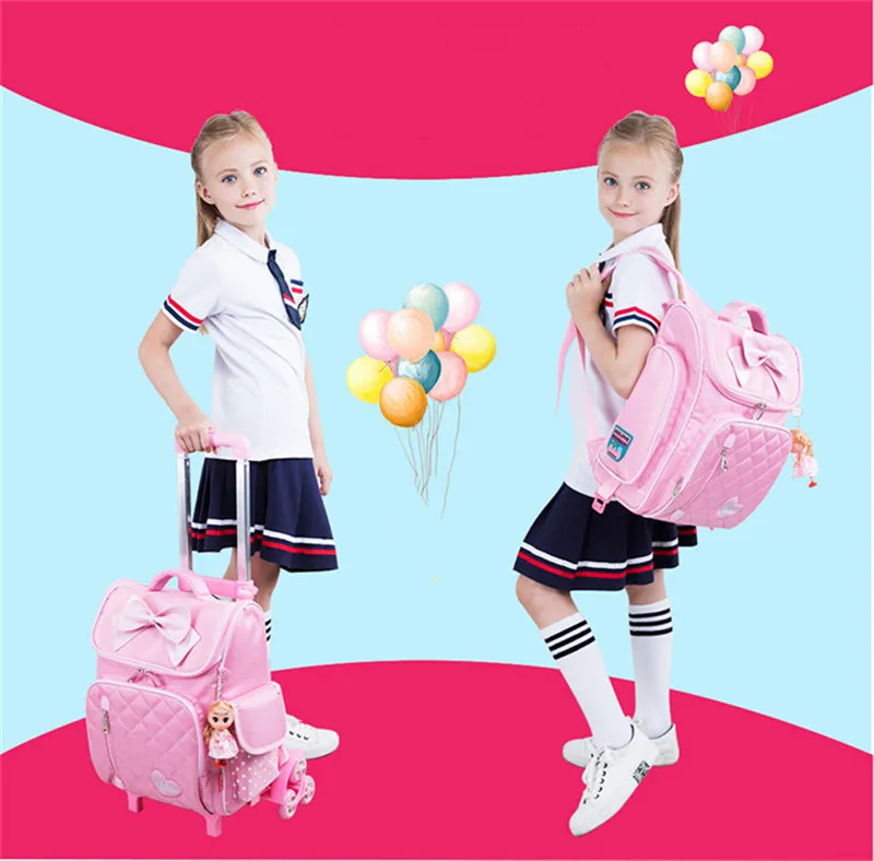 Съемный Детский рюкзак с 6 колесами, детские школьные сумки mochilas на колесиках для студенток, школьная сумка на колесиках
