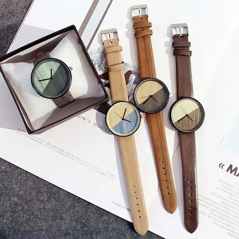 Модные часы для пары Montre Femme Повседневные винтажные кварцевые часы влюбленных деревянный кожаный ремешок для женщин и мужчин Reloj Mujer