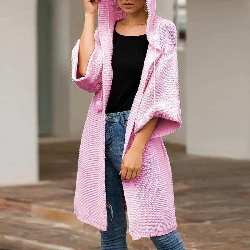 Turmeric hooded sweater Vintage pompon twist knitted women cardigan casual ladies Fashion autumn female outwear |