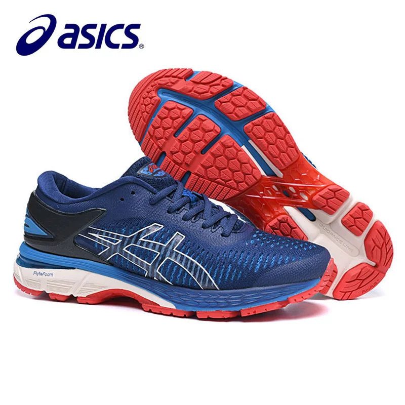 Blue-Red Новое поступление, оригинальная Asics Gel Kayano 25 Для мужчин, кроссовки для бега спортивная обувь; Большие европейские Размеры 40,5-45 - Цвет: Blue-Red