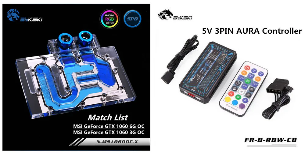 Controller(5V AURA) Bykski полный ков GPU водный блок для VGA MSI GTX1060 OC видеокарты N-MS1060OC-X - Цвет лезвия: Controller(5V AURA)