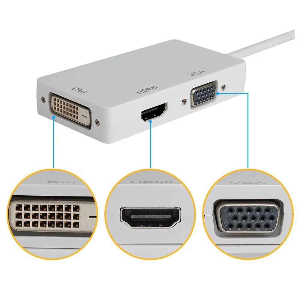 Лучшие предложения HDMI / DVI VGA Кабель-адаптер мини-дисплей порт (Thunderbolt) (R) 3 в 1 белый |