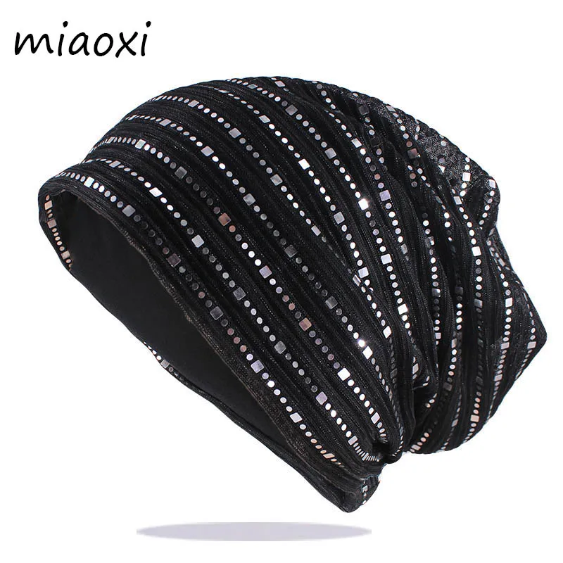 

New Autumn Spring Thin Casual Women's Rhinestones Slouchy Beanie Wool Hat For Women Bonnet Female Skull Beanies Caps