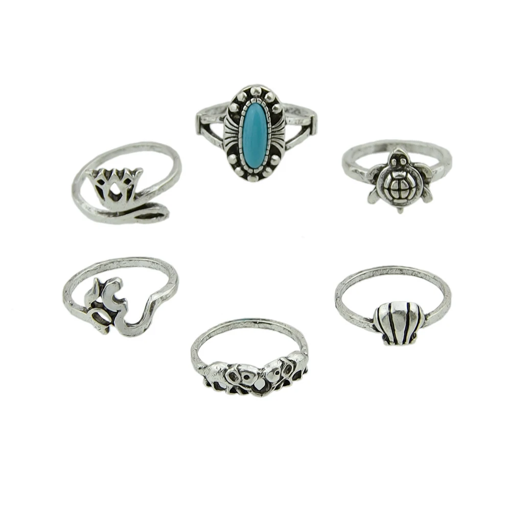 6 шт./компл. Boho Chic Винтаж кольцо античный цвета: золотистый серебристый Цвет с