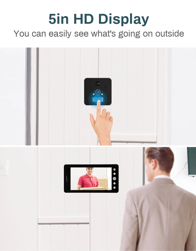 Doorbell Camera 5 inch wifi Video Eyes Digital Peephole Wireless Doorbell Wi-fi Phone Ring Door Bell APP Alarm Video Intercom