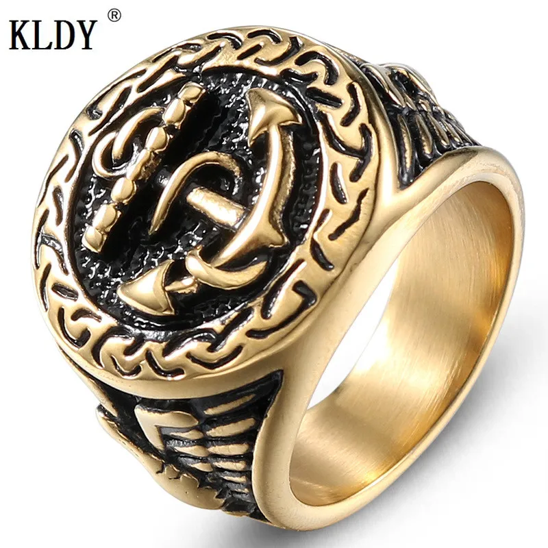 Кольцо KLDY из нержавеющей стали для мужчин и женщин байкерское кольцо с якорем