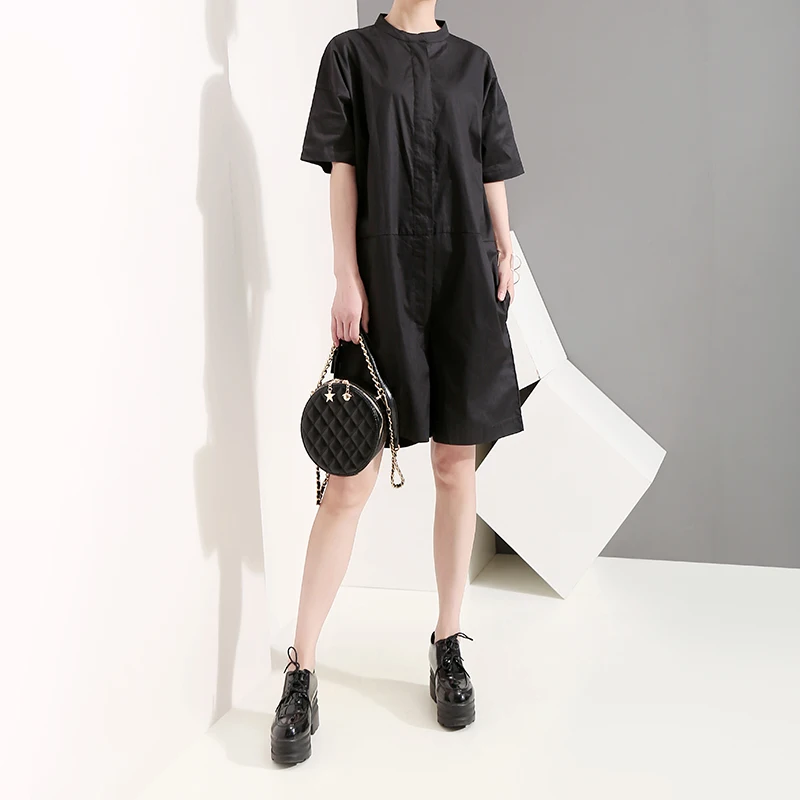 Новинка 2019 корейский стиль Женский однотонный черный стильный Ромпер