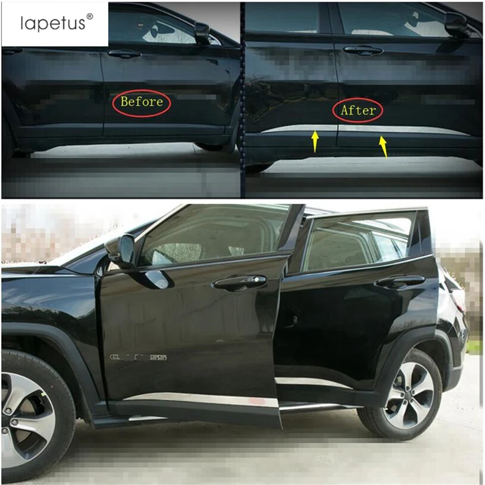 

Lapetus Accessories For Jeep Compass 2017 - 2021 Outside Car Door Molding Body Strip Streamer Protection Plate Cover Kit Trim