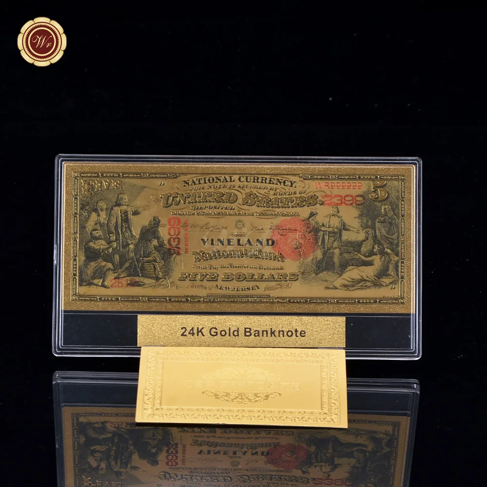 WR качество Золотая банкнота 1875 лет$5 доллар США национальные банкноты пластиковые банкноты приятные детали+ бесплатные подарки рамка дисплея
