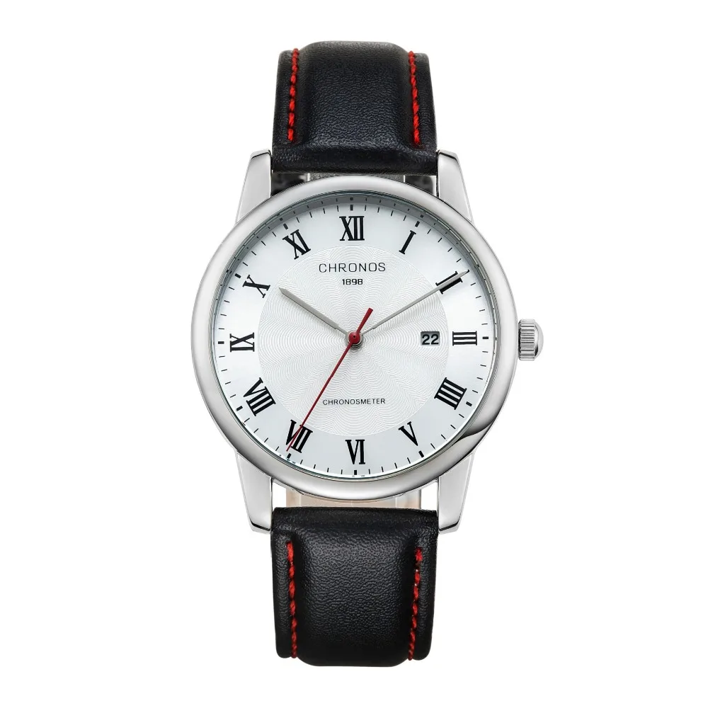 Мужские деловые часы марки CHRONOS 1898 мужские из натуральной кожи автоматические с