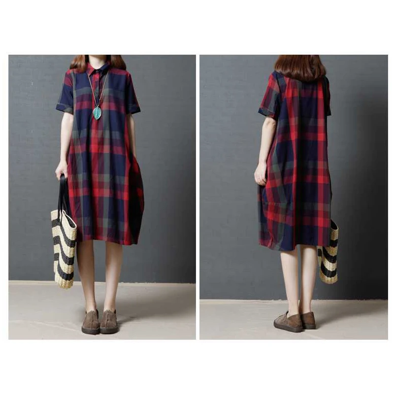 Женское клетчатое платье с воротником Питер Пэн тонкое легкое хлопковое льняное