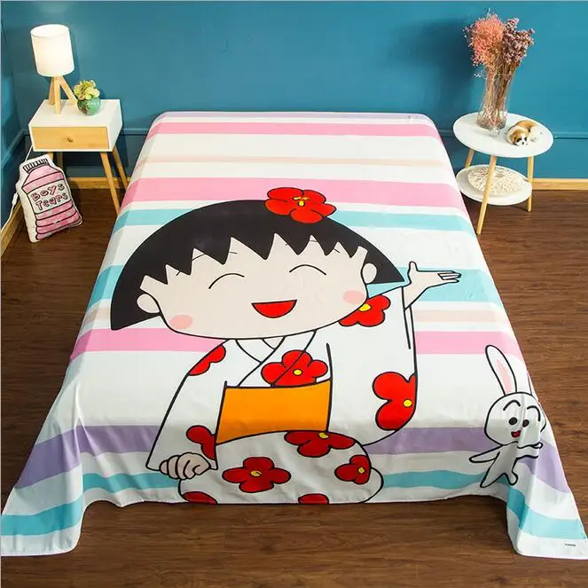 20 Kawaii Bed Sheets Japanese Anime Chibi Maruko Umaru Chan Cat Chinese Characters Printed Dorm Textile Twin Full Queen King Size - Цвет: 20