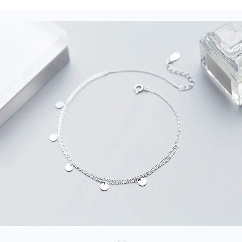 Женские двухслойные браслеты на ногу из стерлингового серебра 925 пробы простые