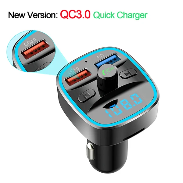 USB-QC3.0 JINSERTA Bluetooth 5,0 Fm передатчик автомобильный комплект громкой связи беспроводной Авто MP3 плеер Быстрая зарядка QC3.0 USB зарядное устройство радио модулятор - Название цвета: USB-QC3.0