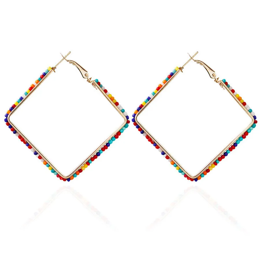 Женские серьги-кольца из акрилового сплава большие этнические с квадратными