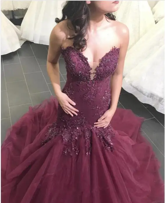 Винтажные Свадебные платья-русалки бордового цвета 2019 винно-Красные кружевные