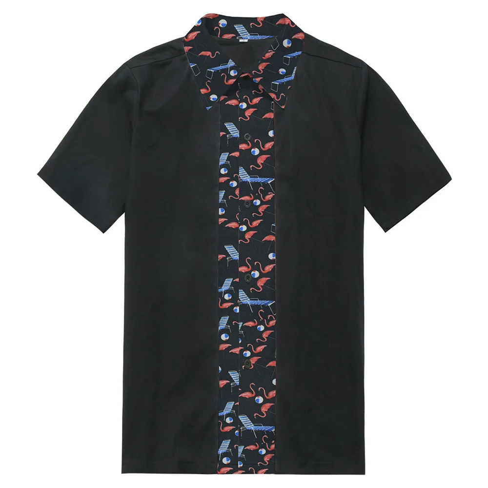 Рубашка мужская с принтом фламинго модная сорочка коротким рукавом повседневная