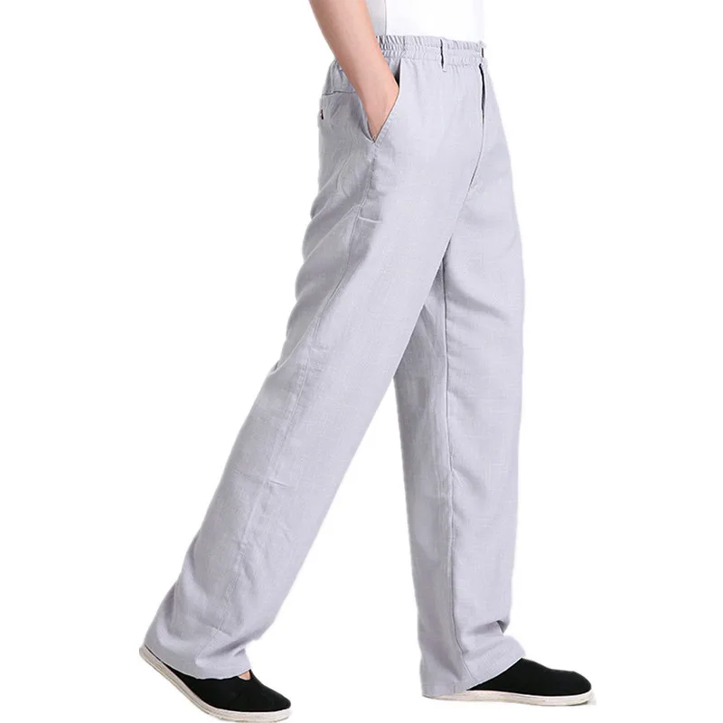 Мужские льняные брюки кунг-фу серые в китайском стиле Размеры M L XL XXL XXXL |