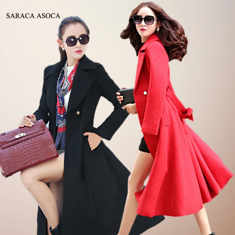 Высокая уличная мода двубортное тонкое зимнее пальто женское длинное с поясом