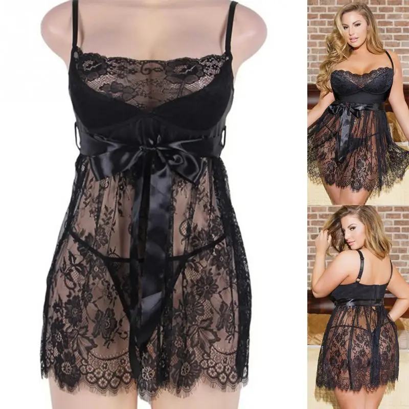 Сексуальное нижнее белье Babydoll эротическое женское черное кружевное платье