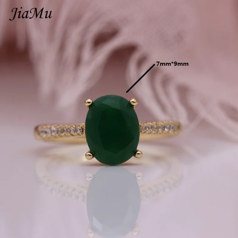 

JiaMu New hot sale fashion exquisite setting Jade green Square zircon 585 rose gold Rings Women Wedding Party Jewelry
