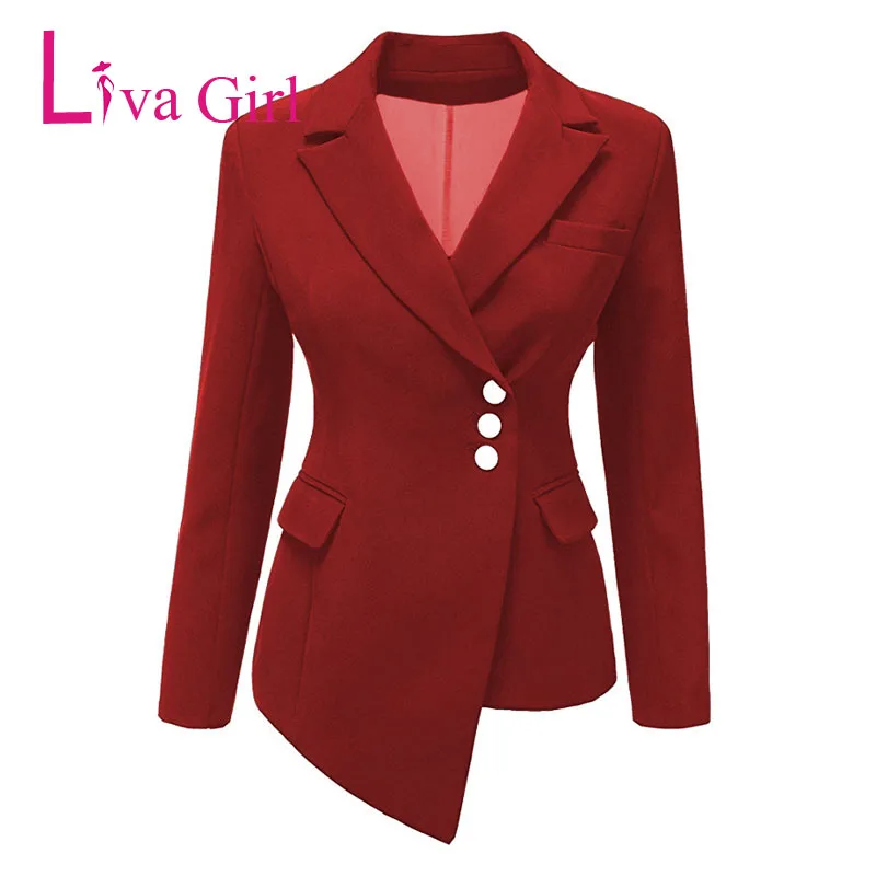 

LIVA GIRL Ladies Office Long Sleeve Plus Size Blazers Women 2019 Spring Asymmetric Hem Lapel Coat Demure Female Work Jacket XXXL