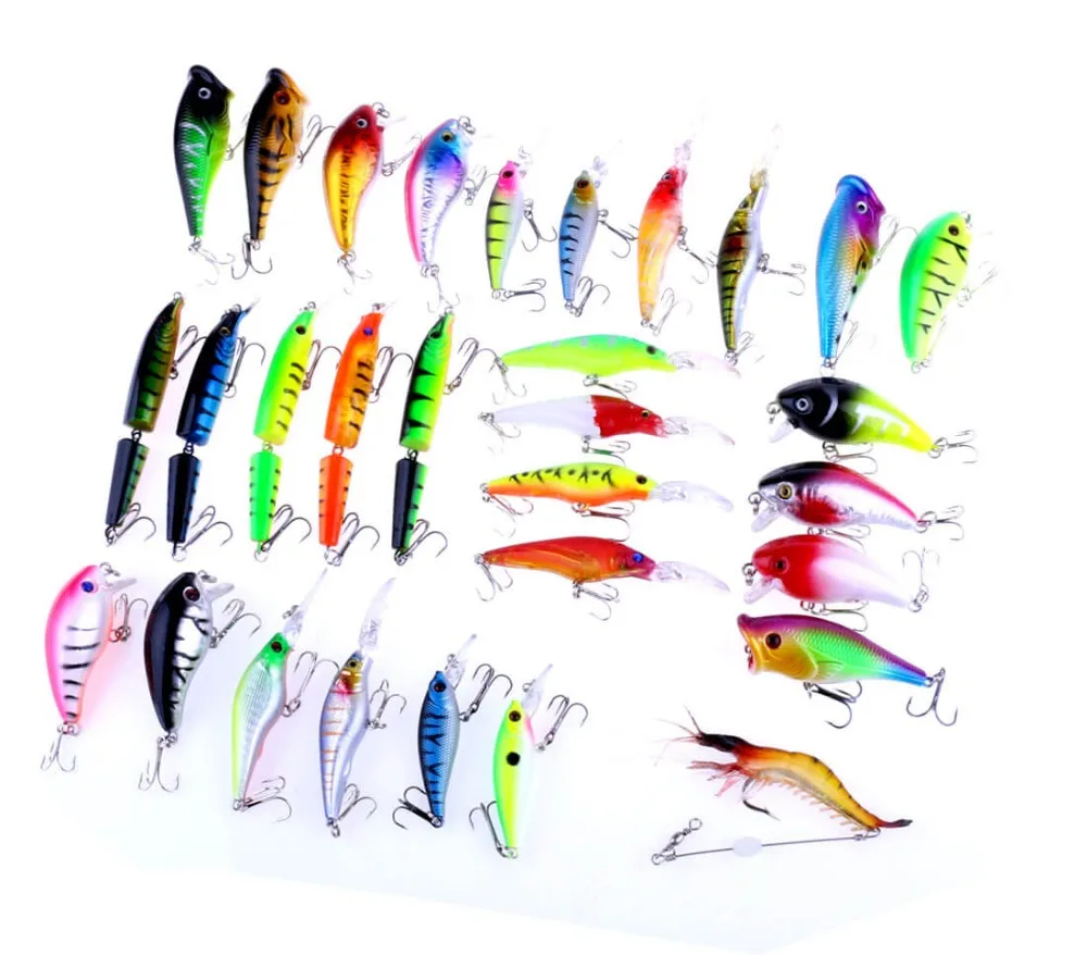

30pcs Mixed Fishing Lures Bass Bait Jointed Minnow Popper Crankbait Swimbait Plastic Shrimp Topwater Tackle Saltwater Freshwater