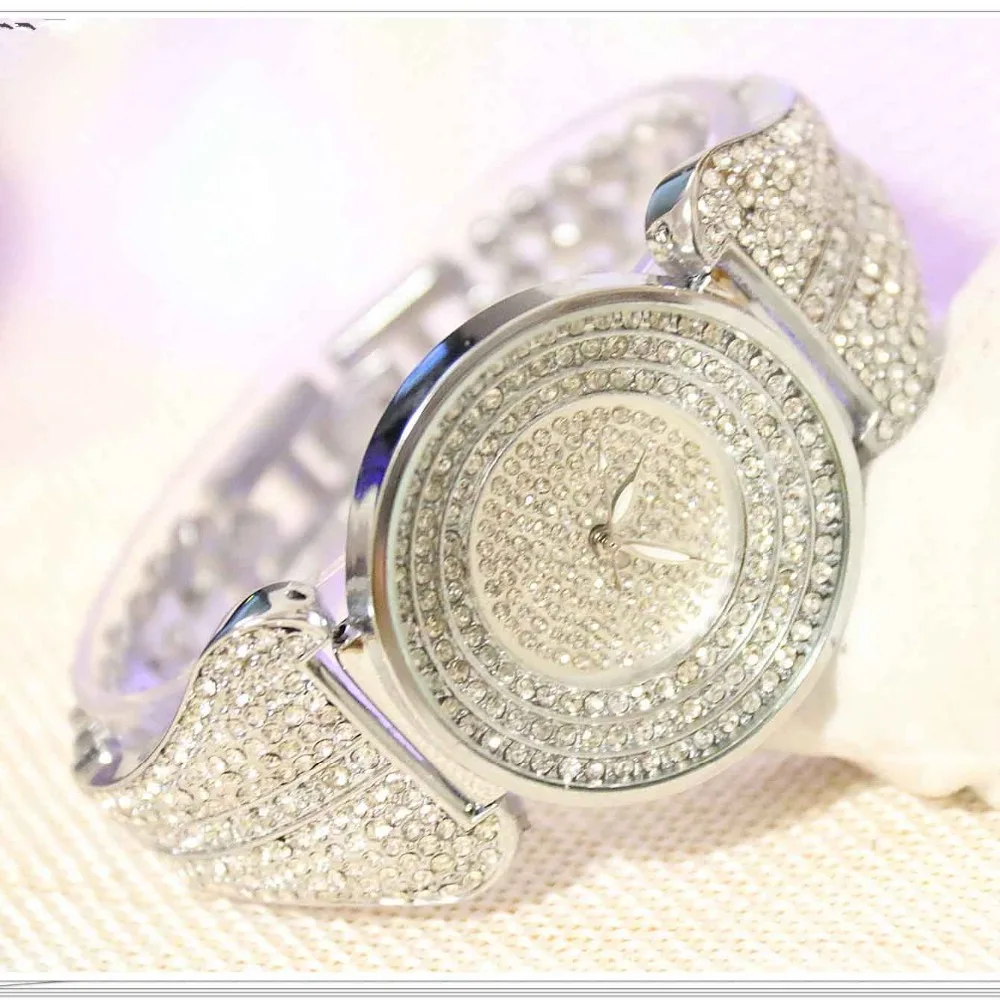 Модные кварцевые женские часы BS золотого цвета со стразами и кристаллами|watch