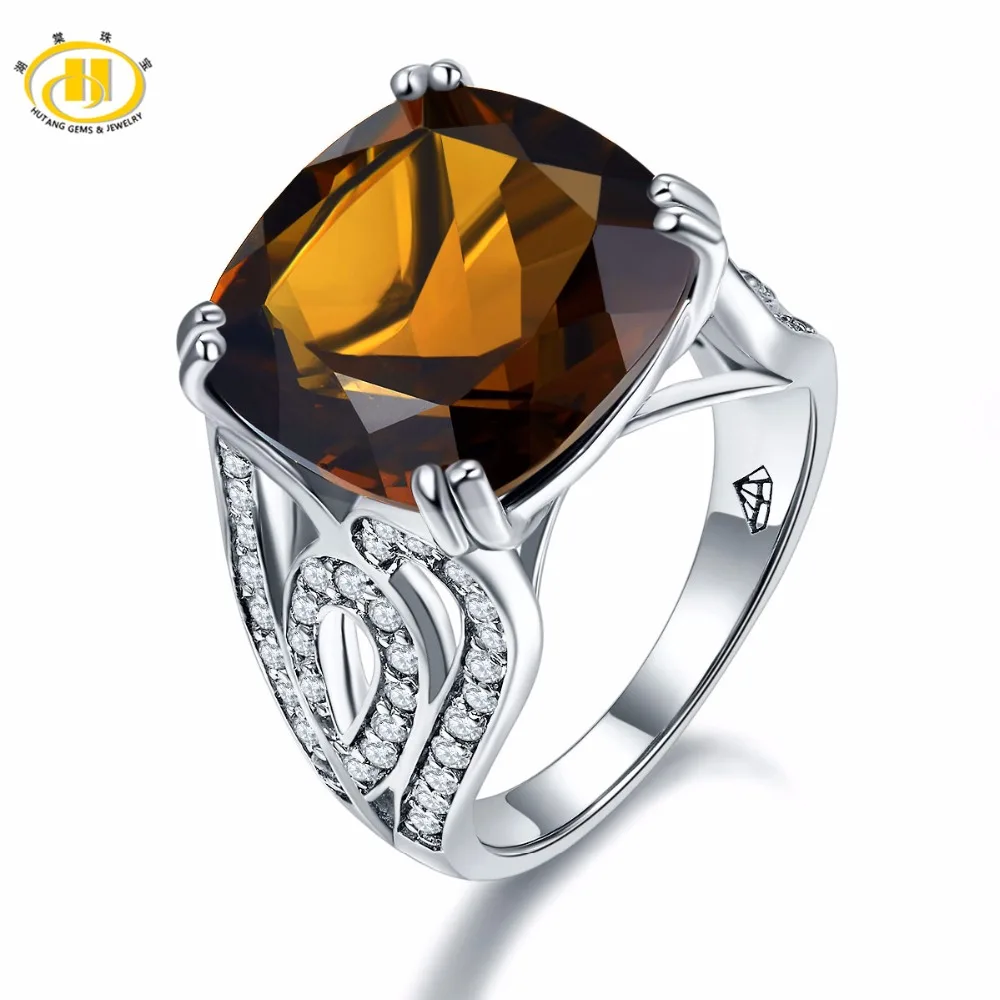 Hutang огромный Натуральный дымчатый кварц белый топаз коктейльное кольцо твердый