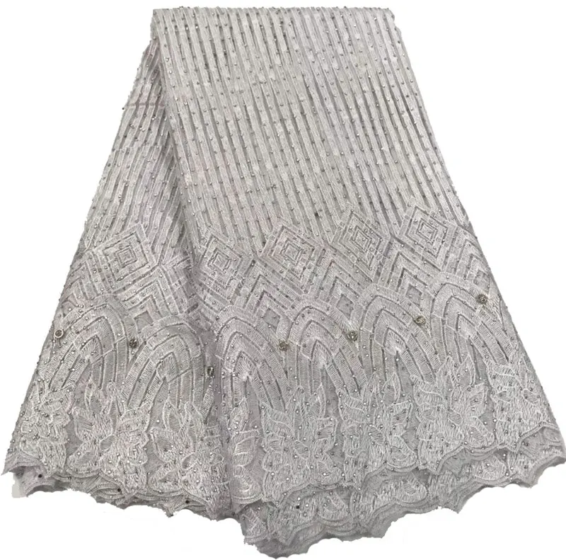 

Latest African Net Lace Fabric High Quality French Lace Beads And Stones Tulle Lace Fabric For Wedding Dress CHY067