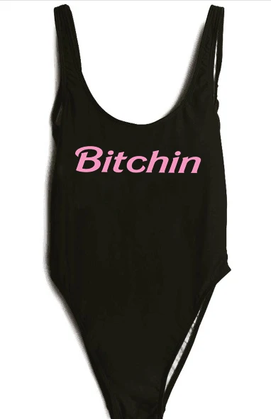 

Bitchin letter print women sexy swimwear jumpsuit one piece suit bodysuit bathing suit beachwear high cut summer monokini